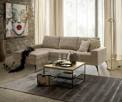 Ecksofa - Ecke links, 2-Sitzer, Stoff, Beige