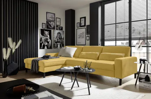 Ecksofa  CALM MOVE 2.0 - Longchair links mit 2,5-Sitzer, Feincord, Gold