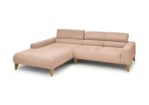Ecksofa CHENOA - Longchair links mit 2-Sitzer, Kopfteil verstellbar, Stoff, Pfirsich