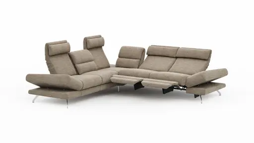 Ecksofa San Fernando - 2-Sitzer mit Ecke rechts, Armlehne verstellbar, Rückenlehne/Sitztiefe verstellbar, Relaxfunktion motorisch, Stoff, Latte