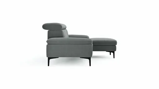 Ecksofa Felipa - 2,5-Sitzer mit Longchair rechts inkl. Kopfteil verstellbar, Stoff, Grau