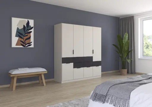 Drehtürenschrank RAAS- B ca. 181 cm, Champagner, Dunkelgrau