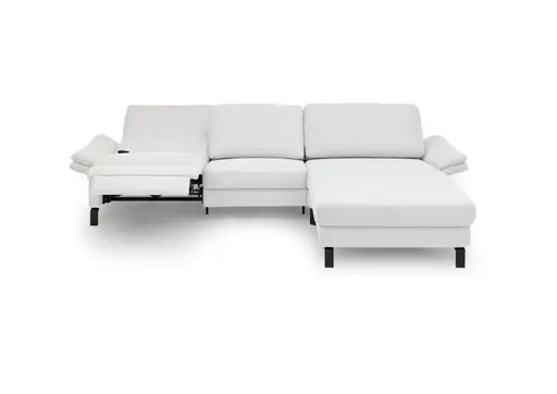 Ecksofa CALM PREMIUM 2.0 - 3-Sitzer mit Longchair rechts, Relaxfunktion motorisch, Armlehne verstellbar, Stoff, Hellgrau