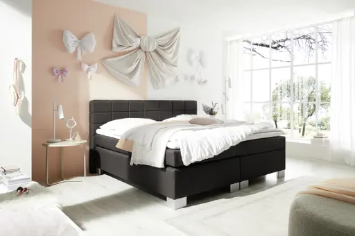 Boxspringbett HAIKOS- Liegefläche ca. 180x200 cm, Stoff, Dunkelbraun, inkl. Topper