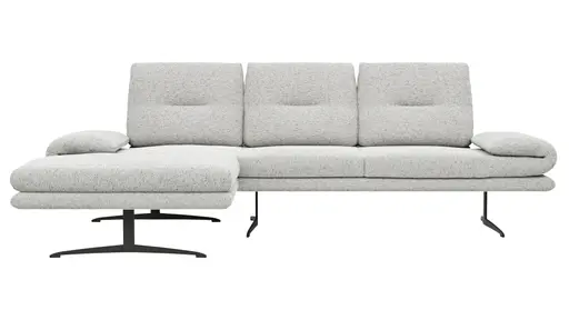 Ecksofa Lucero 2.0 - Longchair mit 2-Sitzer rechts inkl. Sitztiefenverstellung, Drehsitz und Sitztiefe verstellbar, Stoff, Offwhite