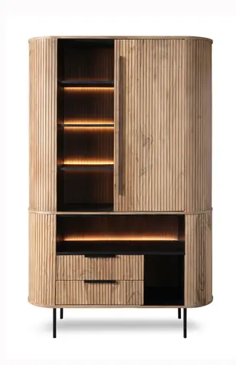 Highboard - mit Beleuchtung, B ca. 118 cm, Akazie massiv