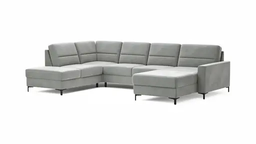 Wohnlandschaft Merlos H - Ecke links mit 2,5-Sitzer und Longchair rechts inkl. Relaxfunktion (motorisch), Stoff, Grau
