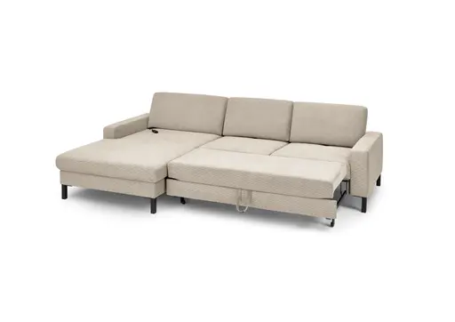 Ecksofa CALM MOVE 2.0 - Longchair links mit 2,5-Sitzer, Schlaffunktion, Feincord, Sand