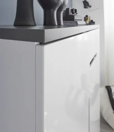 Kommode - B ca. 88 cm, Weiß, Weiß Hochglanz, Anthrazit