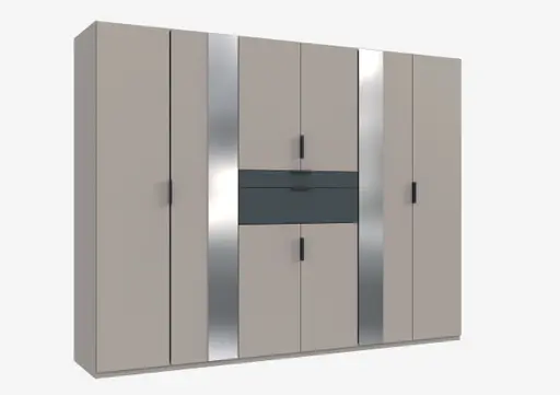 Drehtürenschrank- B ca. 270 cm, Hellgrau, Graphit, Spiegel