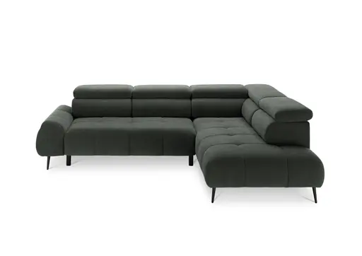 Ecksofa - 2-Sitzer mit Ecke rechts, Sitzvorzug motorisch, Kopfteil verstellbar, Stoff, Moos
