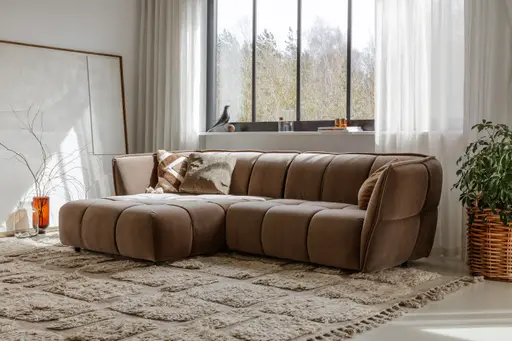 Ecksofa Hedda - Longchair links, 1-Sitzer, Velour, Rauchbraun