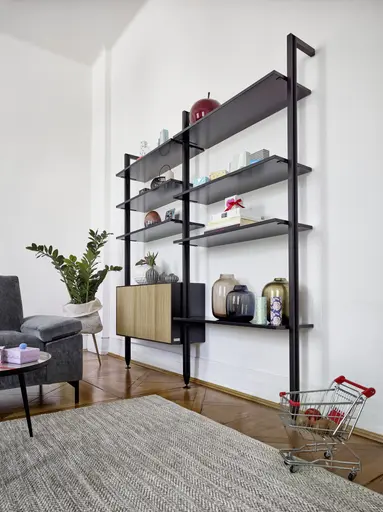 Regal Edge - B ca. 190 cm, Eiche, Weiß, Lack, Schwarz