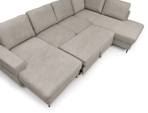 Wohnlandschaft - Longchair links mit 2-Sitzer und Ecke rechts, Stoff, Steingrau
