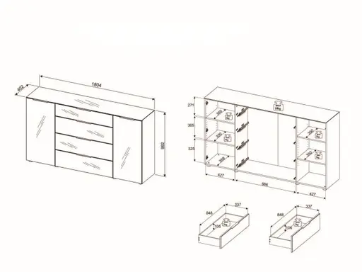 Kommode - B ca. 180 cm, Weiß