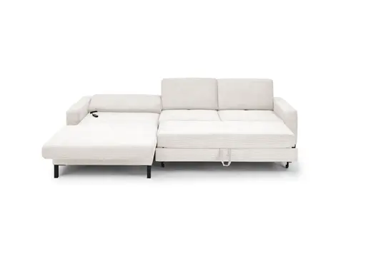 Ecksofa CALM MOVE 2.0 - Longchair links mit 2,5-Sitzer, Schlaffunktion, Feincord, Weiß