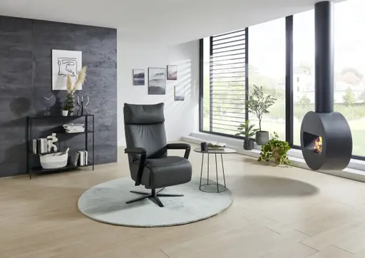 Sessel - Größe L, Relaxfunktion, Leder Anthrazit