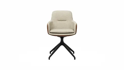 Armlehnstuhl Macano - drehbar, Stoff & Leder, Beige, Cognac