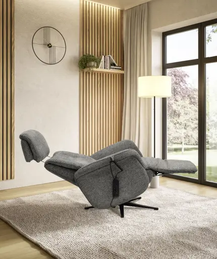 TV-Sessel MARLON - drehbar, Relaxfunktion, Kopfteilverstellung, Stoff, Graublau