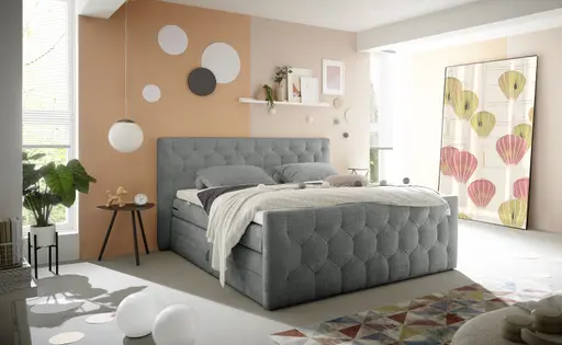 Boxspringbett- Liegefläche ca. 180x200 cm, Stoff, Grau