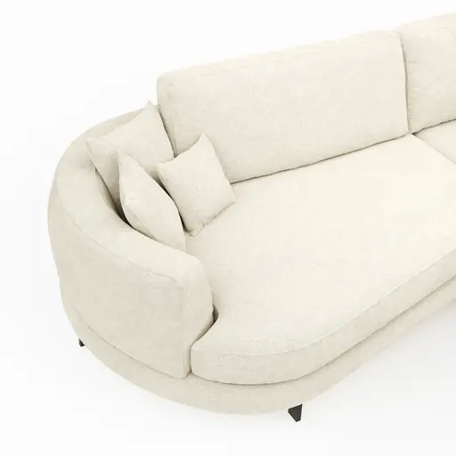 Ecksofa Solenne - Diwan rund links mit Ottomane rechts, Stoff, Weiß