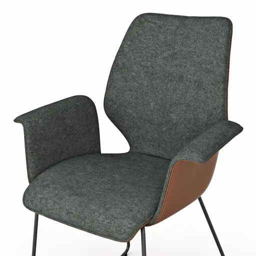 Armlehnstuhl Penthouse - Stoff, Steingrau, Leder, Cognac, Kufen, Anthrazit