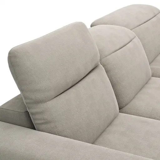 Ecksofa Rockport B - 2,5-Sitzer mit Longchair rechts inkl. Kopfteil verstellbar und Sitztiefe verstellbar (motorisch), Stoff, Khaki