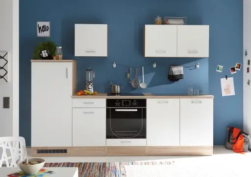 Küchenblock- ohne E-Geräte, B ca. 270 cm, Eiche Dekor, Weiß Matt