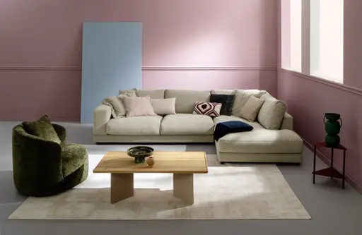 Ecksofa Juni - 2-sitzer mit Ecke rechts, Stoff, Taupe