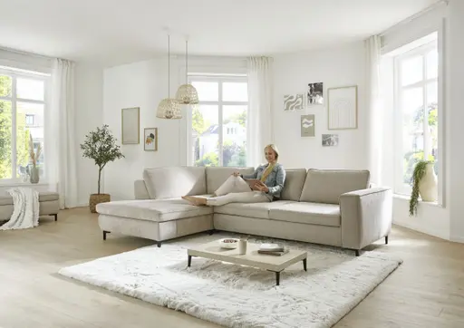 Ecksofa - Ecke links mit 3-Sitzer, Stoff, Sand