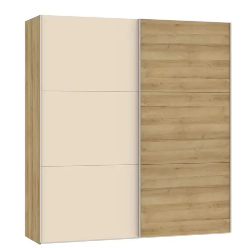 Schwebetürenschrank JOIN IT- B ca. 202 cm, Eiche Dekor, Glas, Creme