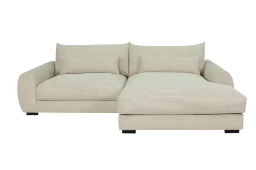 Ecksofa - 3-Sitzer mit Longchair rechts, Cord, Creme
