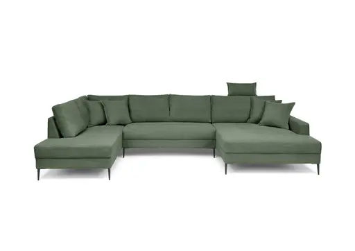 Wohnlandschaft - Ecke links, 2-Sitzer, Longchair rechts, Stoff, Grün