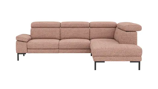 Ecksofa Hudson - 2,5-Sitzer mit Ecke rechts, inkl. Kopfteil verstellbar, Stoff, Kupfer