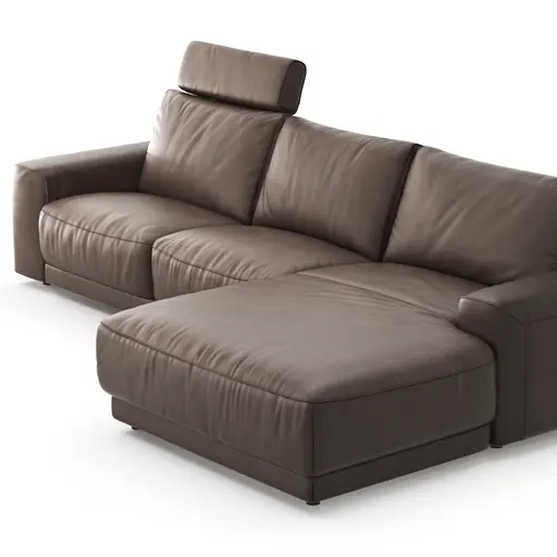 Ecksofa Balok - 2,5-Sitzer mit Longchair groß rechts, inkl. Relaxfunktion (motorisch) und Kopfstütze, Leder, Dunkelbraun