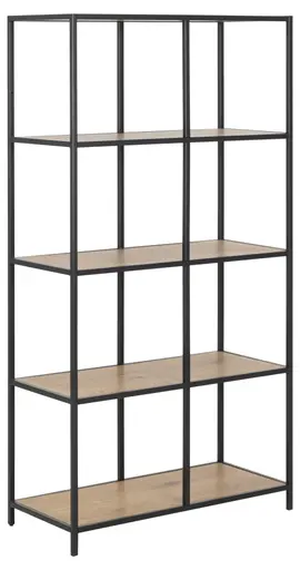 Bücherregal- Wildeiche Nachbildung, Metall schwarz