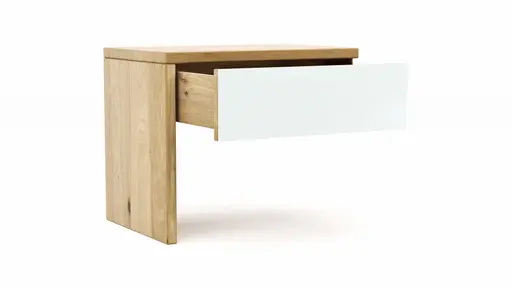 Anstellnachtkonsole New Jersey - Links, Wildeiche massiv geölt, Weißglas