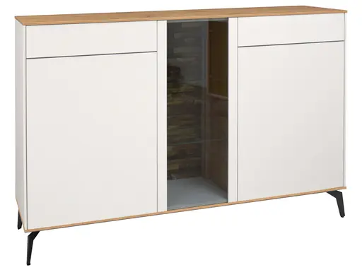 Sideboard - mit Beleuchtung, B ca. 159 cm, Weiß, Asteiche, Schwarz