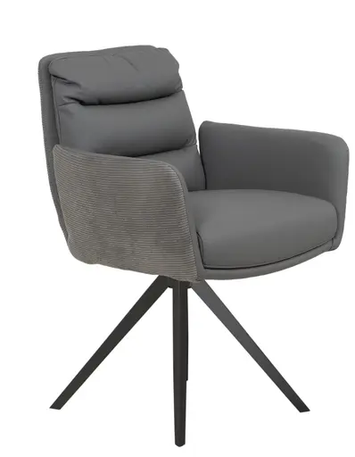 Armlehnstuhl -  drehbar, Kombination Leder-Cord, grau