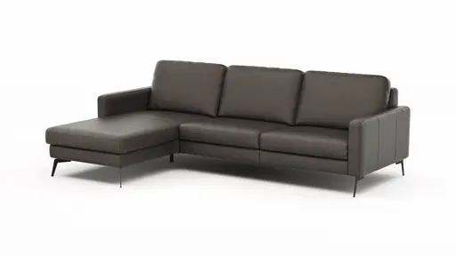 Ecksofa Enna - Longchair Links mit 3-Sitzer, Armlehne A, Leder, Schwarz