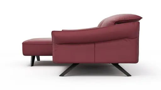 Ecksofa Bormio - Longchair links, 1,5-Sitzer inkl. Kopfteilverstellung, Leder, Weinrot