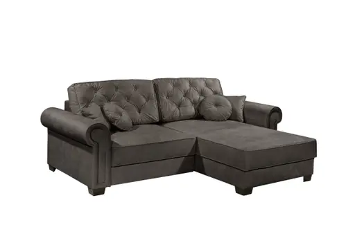  Ecksofa - Sofa 2-Sitzer mit Longchair rechts, Schlaffunktion mit Bettkasten, Stoff, Espresso