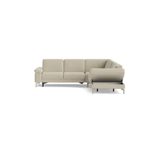 Ecksofa Aracena - 2,5-Sitzer mit Rundecke und Abschlussteil rechts inkl. Kopfstütze, Stoff, Natur