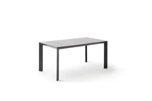 Esstisch Hakon - ausziehbar, LB 160x90 cm, Keramik, Dunkelgrau, Gestell Schwarz