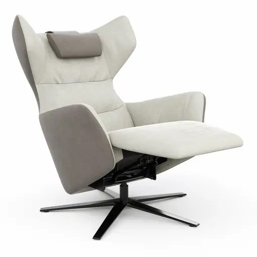 Drehsessel Houston Relax - Größe M, inkl. Relaxfunktion (motorisch), Aufstehhilfe und Kopfstütze, Stoff, außen Taupe/innen Natur