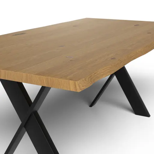 Esstisch 3100 - LB ca. 200x100 cm, Asteiche massiv, Waldkante, Kreuzfuß, Schwarz