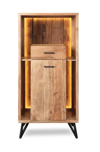 Highboard - mit Beleuchtung, B ca. 72 cm, Akazie massiv