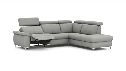 Ecksofa Cornella - 2-Sitzer mit Ecke rechts inkl. Relaxfunktion (motorisch) und Kopfteil verstellbar, Stoff, Hellgrau
