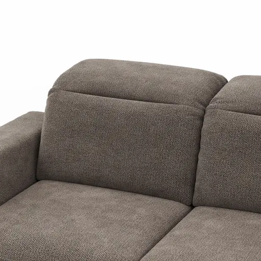 Ecksofa Alegria Plus - 2,5-Sitzer mit Longchair rechts inkl. Kopfteil verstellbar, Stoff, Nougat