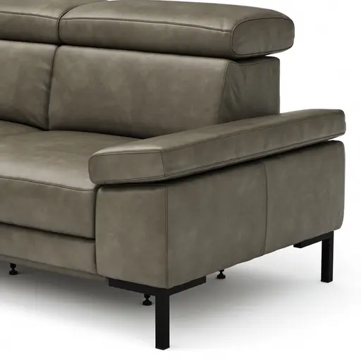 Ecksofa Hudson - Ecke links mit 2,5-Sitzer inkl. Kopfteil/Armlehne verstellbar und Sitzvorzug/Relaxfunktion (motorisch), Leder, Braungrün